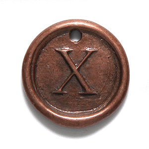 19PW955-XC: Wax Seal Ant Copper Letter Charm X 19mm