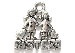 PW3373-S: Charm Sisters w/Hearts Ant Pewter 17x18mm 1PC