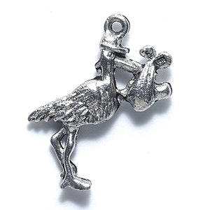 PW6050-S: Pewter Charm Stork W/Baby Silver 22mm-1PC