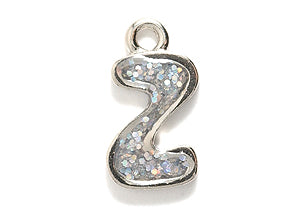 PW3200-Z: Charm Letter Z w/Glitter Silver 15mm-1PC