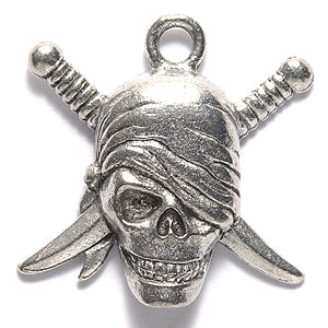 PW3492-S: Pirate Skull W/Crossed Swords Silver 24mm-1PC