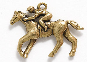 PW665-AG: Charm Jockey On Horse Ant Gold 17x24mm-1PC