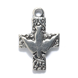 PW6149-S: PW Charm Cross w/Dove Ant Pewter 22mm 1PC