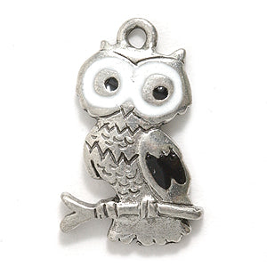 PW3222-ES: Charm Owl Epoxy White Eyes Ant Pewter 15x23mm 1PC