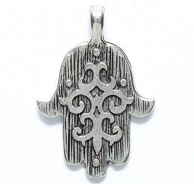 PW6301-S: Pewter Ornate Hamsa Hand 21x30mm Silver-1PC