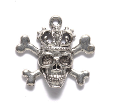 PW3494-S: Pirate Skull Crown Crossbones Silver 23mm-1PC