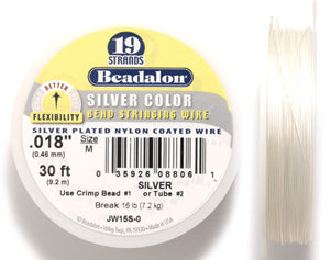 18FI812-30: Beadalon .018 19-strand Silver Color 30ft Spool 1 Spool