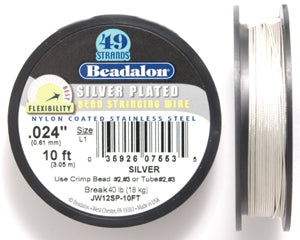 24FI812-10: Beadalon .024 49-strand Silver Plate 10ft Spool 1 Spool