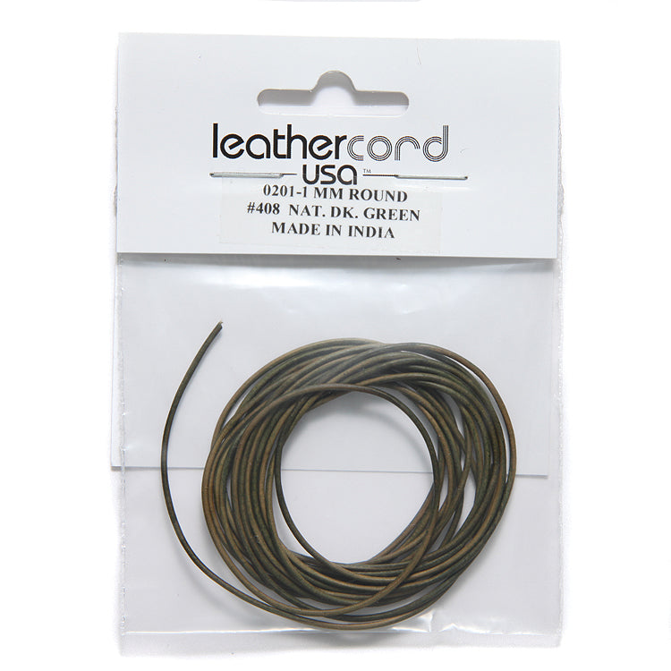 10LC187-U2: Leather Cord 1mm Dk Green 2MTR