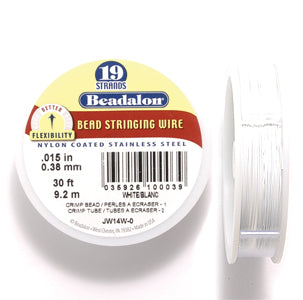 15FI296-12: Beadalon White .015 19-strand 30 Feet Spool 1 Spool