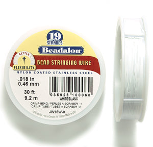 18FI296-12: Beadalon White .018 19-strand 30 Feet Spool 1 Spool