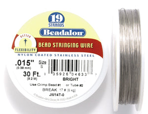 FI295-30: Beadalon Silver .015 19-strand 30 Feet Spool 1 Spool