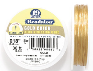 18FI854-30: Beadalon Gold .018 19-strand 30ft Spool 1 Spool