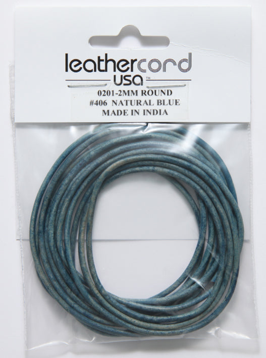 20LC175-U2: Leather Cord 2mm Natural Blue 2MTR