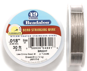 FI294-30: Beadalon Silver .018 49-strand 30 Feet Spool 1 Spool