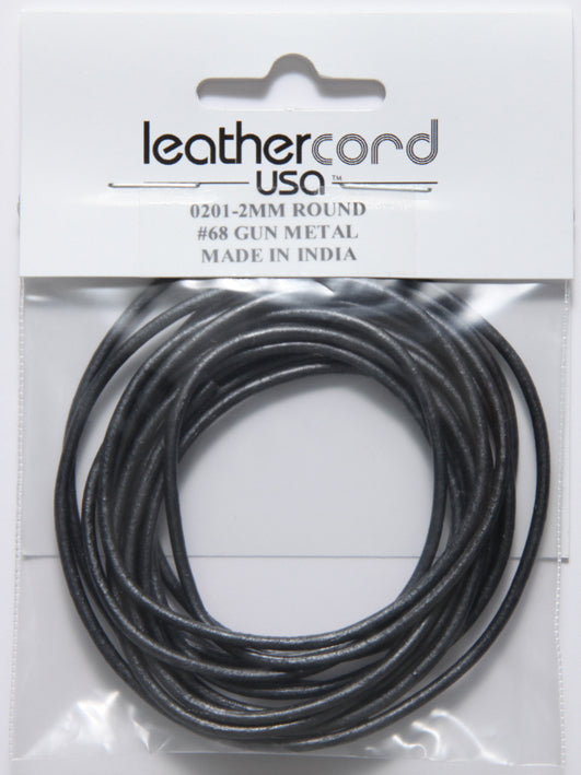 20LC309-U2: Leather Cord 2mm Gunmetal 2MTR