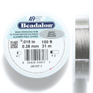 15FI294-C: Beadalon Bright Silver .015 49-strand 100 Feet Spool 1 Spool