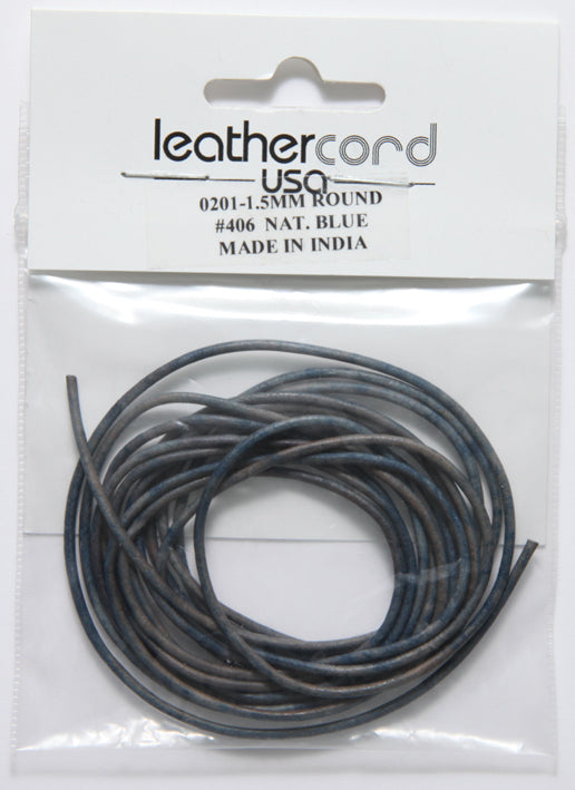 15LC175-U2: Leather Cord 1.5mm Natural Blue 2MTR