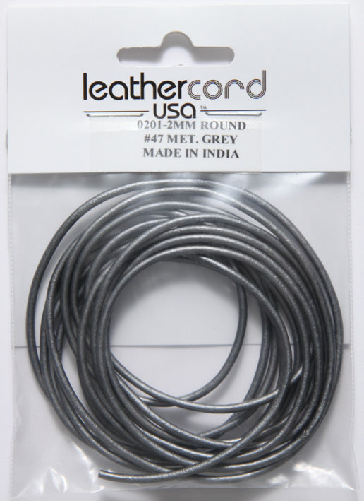 20LC815-U2: Leather Cord 2mm Metallic Grey 2MTR