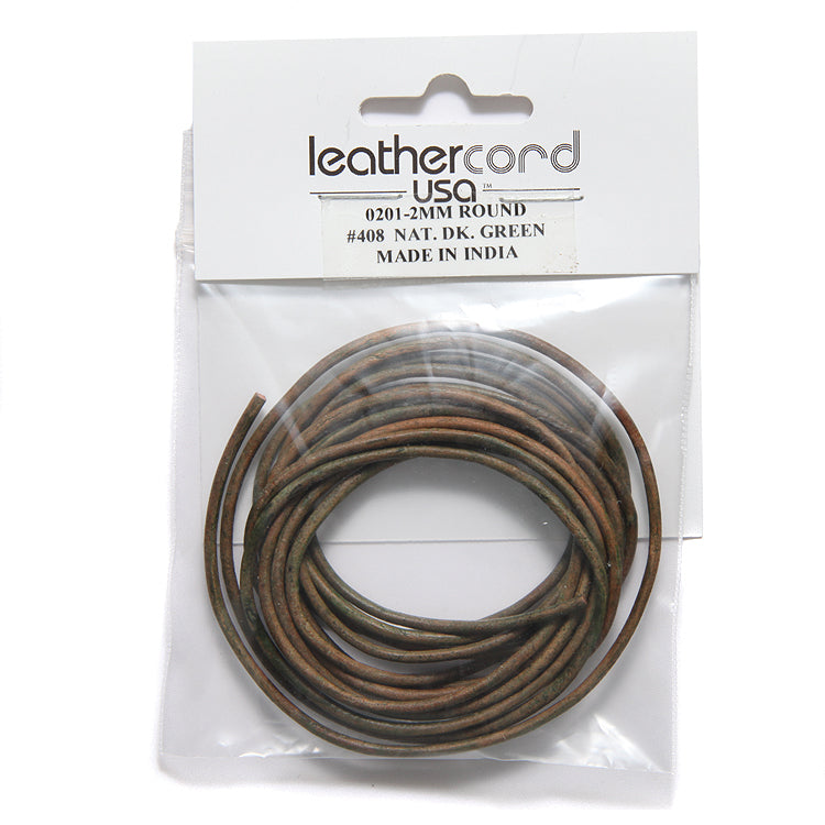 20LC187-U2: Leather Cord 2mm Dk Green 2MTR