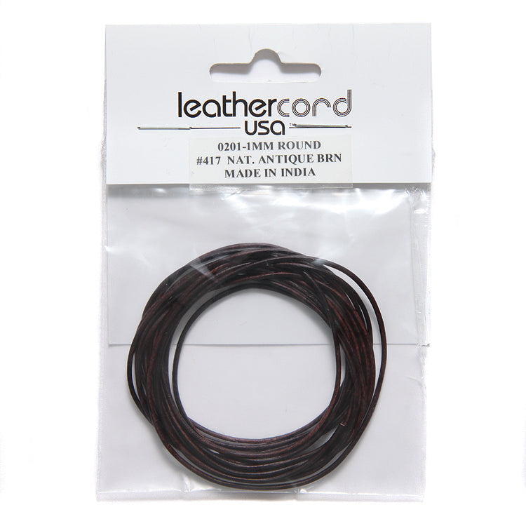 10LC157-U2: Leather Cord 1mm Ant Brown 2MTR