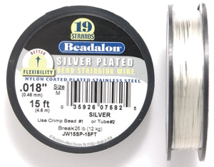 18FI811-15: Beadalon .018 19-strand Silver Plate 15ft Spool 1 Spool