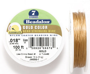 18FI298-GC: Beadalon Gold .018 7-strand 100 Feet Spool 1 Spool