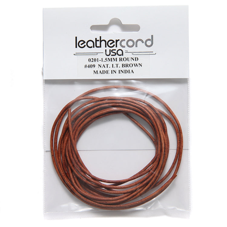 15LC156-U2: Leather Cord 1.5mm Lt Brown 2MTR