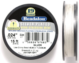 24FI811-15: Beadalon .024 19-strand Silver Plate 15ft Spool 1 Spool