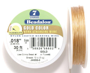 18FI298-G3: Beadalon Gold .018 7-strand 30 Feet Spool 1 Spool