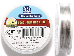 FI294-100: Beadalon Silver .018 49-strand 100 Feet Spool 1 Spool