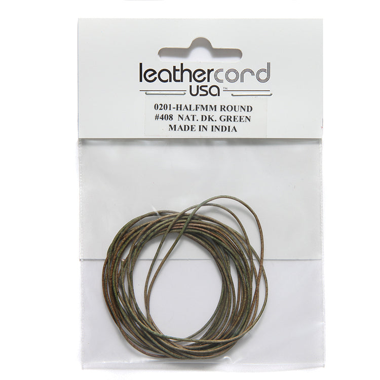 5LC187-U2: Leather Cord 0.5mm Dk Green 2MTR