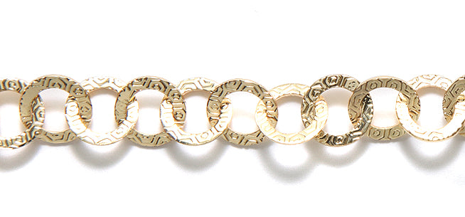 CX930-G: Chain 9mm TEXTR Flat Round 6mmID Gold 6"