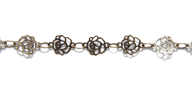 CX921-AB: Chain 6.5mm Rose Flower ANT BRS 1FT