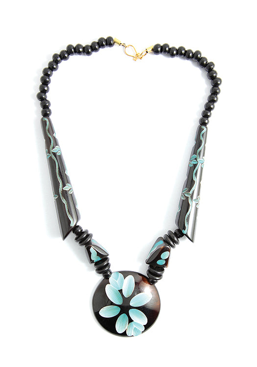 IN118-13: Resin Necklace Brown With Turquoise 18"