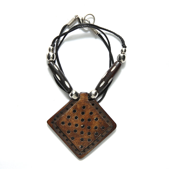 IN124-11: Bone Necklace Diamond With Holes Brown 16 Inch 1 String