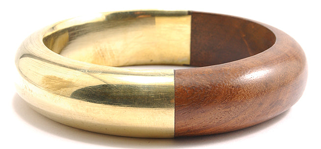 IN421-14: Wood Bangle Round With Brass 18mm