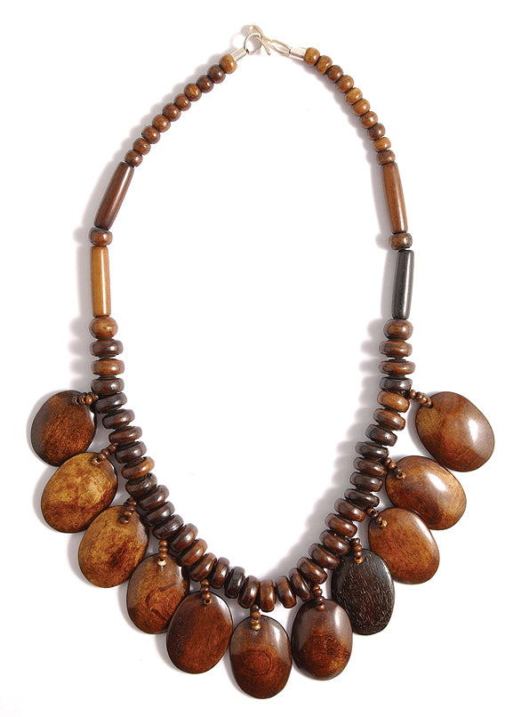 IN118-5B: Bone Necklace Dark Brown Oval Tabs 19"