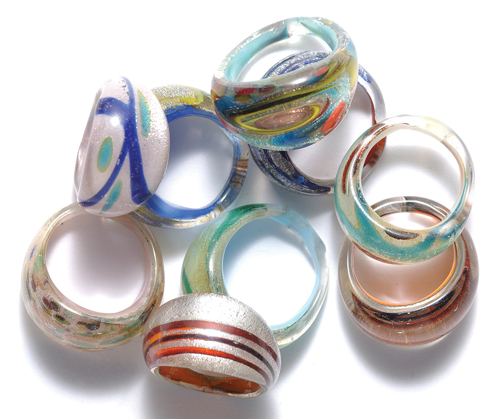 IN1: Glass Rings Asst SILVER FOIL Style/Size - - 5 Pieces