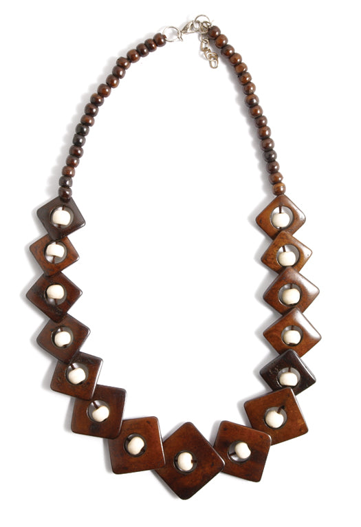 IN118-8: Bone Necklace Dark Brown Square With Round 20"