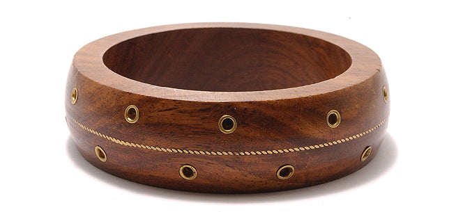 IN421-8: Wood Bangle With Gold Grommet 24mm