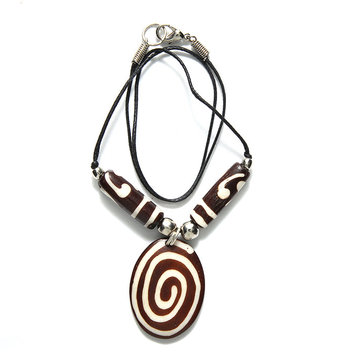 IN124-8: Bone Necklace Tab/design Brown 16 Inch 1 String