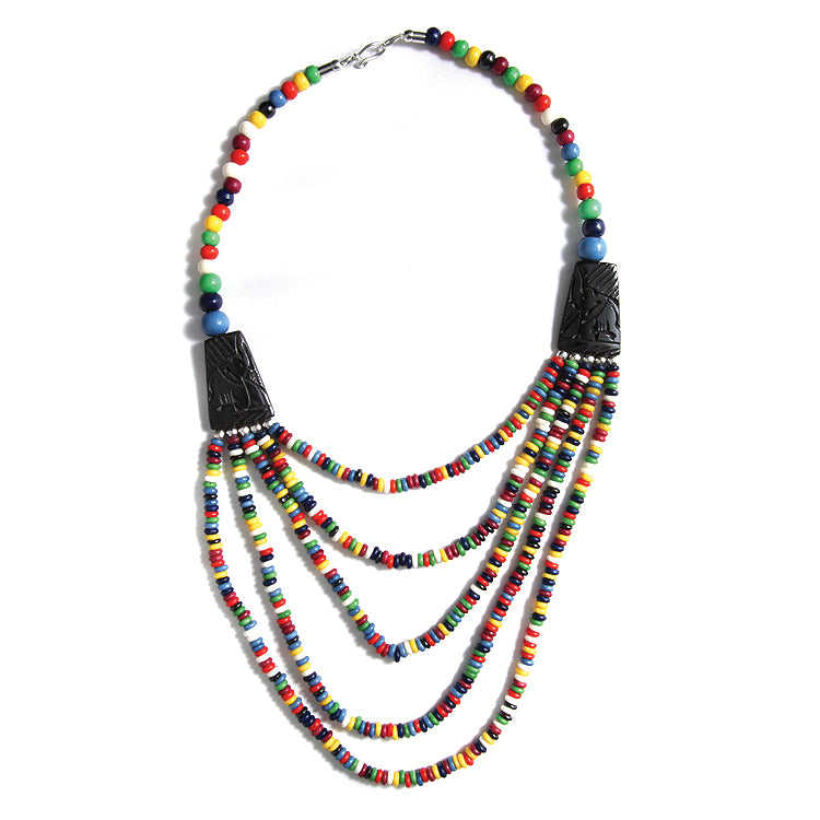 IN118-18: 5 Strand Bone Necklace Multi Color 18"