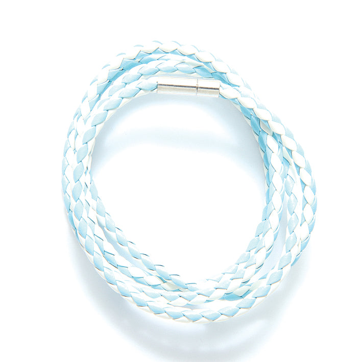 70LN116-30: Necklace Leather Braid White/LT Blue 30IN es-1PC