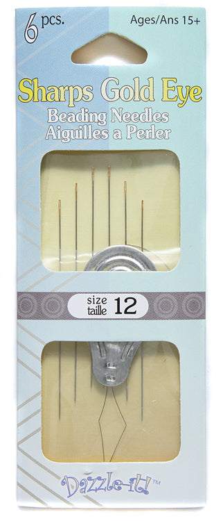 3FI281-12: Needle Sharp Gold Eye #12 With Threader 6 Piece - Package