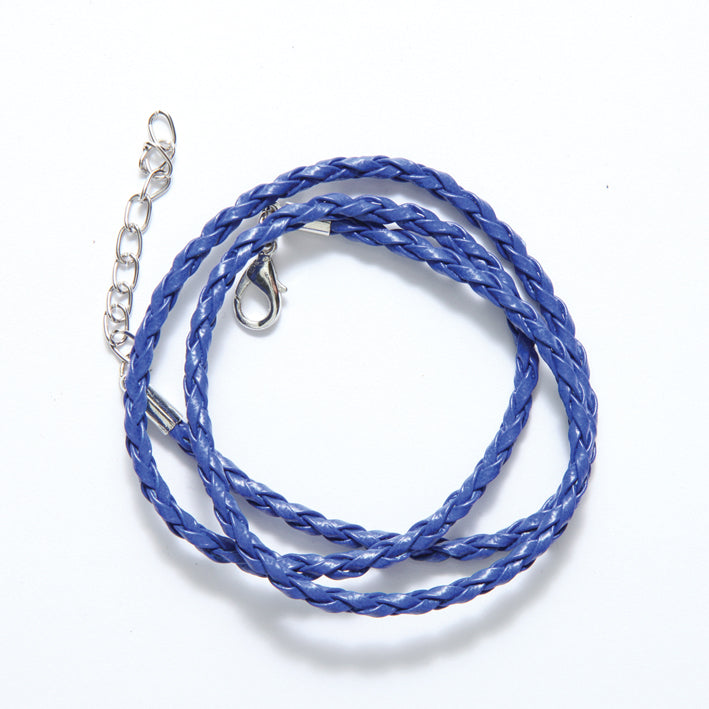 71LN176-17: Braided Leather Necklace Blue 17-19IN 1PC