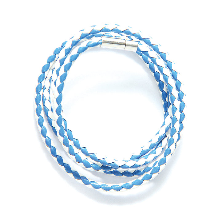 70LN117-30: Braided Leather Necklace White/blue 30IN -1PC