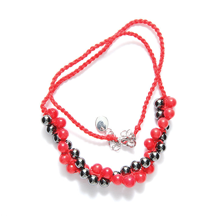 1ST809-6: Magnetic Hematite/coral Necklace 6mm-1EA