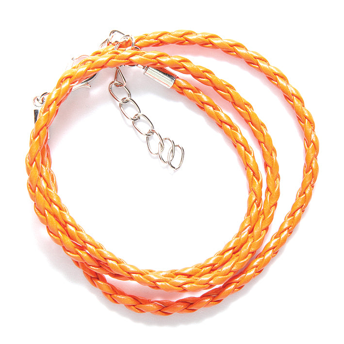 71LN134-17: Necklace Leather Braid Orange 17-19IN -1PC