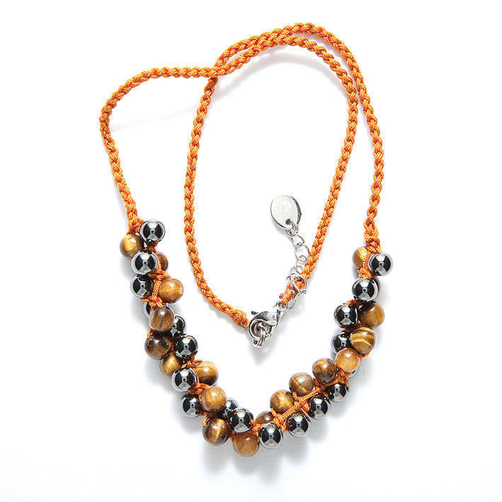 1ST809-9: Magnetic Hematite/tiger Eye Necklace 6mm-1EA